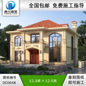 歐式二層帶陽(yáng)臺(tái)小別墅施工圖紙及效果圖_農(nóng)村兩層小戶(hù)型自建房屋設(shè)計(jì),鼎川建筑