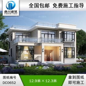 二層現(xiàn)代風(fēng)格平頂自建房屋設(shè)計圖紙及效果圖_農(nóng)村兩層帶露臺小別墅設(shè)計圖紙,鼎川建筑