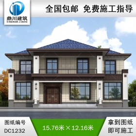 新中式二層別墅施工圖紙及效果圖_農(nóng)村自建別墅設(shè)計,鼎川建筑